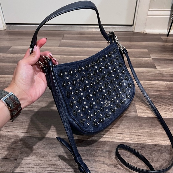 Coach Chelsea Navy With Floral Rivets Studded Women's Crossbody Bag - Picture 3 of 15